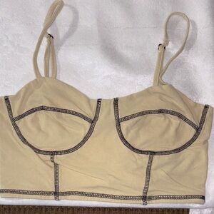 🎄Forever 21 Tan Taupish Beige Bustier Top with Black Stitching sz Medium